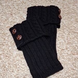 Black Knit Boot Toppers w/Button Accents